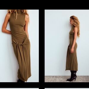 Elegant Olive Green Sleeveless Dress